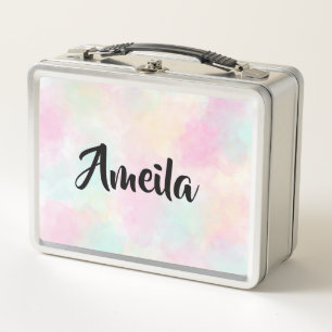 Rainbow Cotton Candy Personalised Kid Name Metal Lunch Box