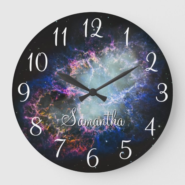 Rainbow Crab Nebula Personalised Large Clock (Front)