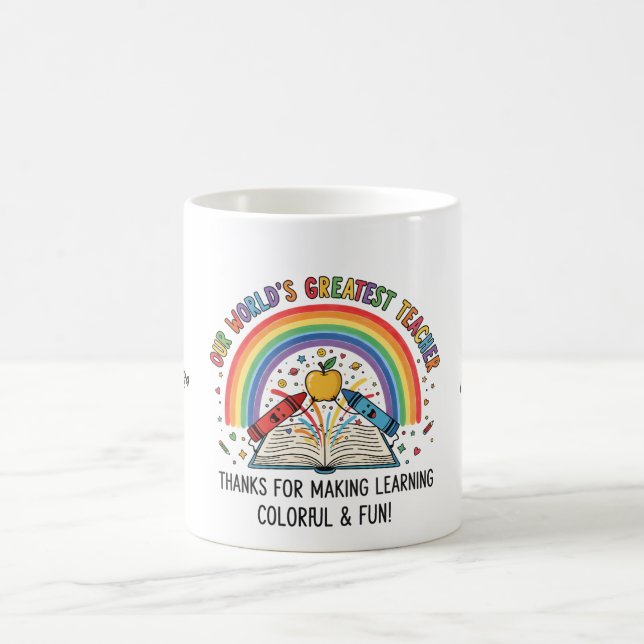Rainbow Crayon Apple Worlds Greatest Teacher Coffee Mug (Center)