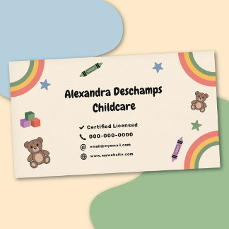 Rainbow, Crayon & Teddy Bear - Child Care Business Card