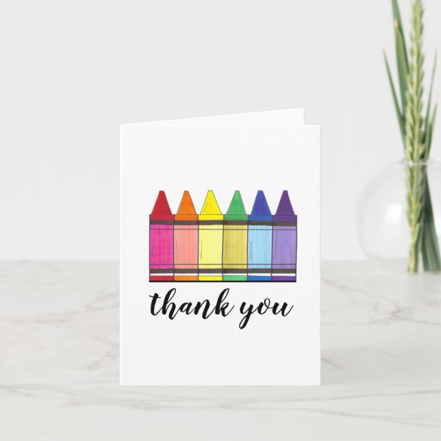 Rainbow Crayons Art Supplies Teacher Thank You Card (Front)