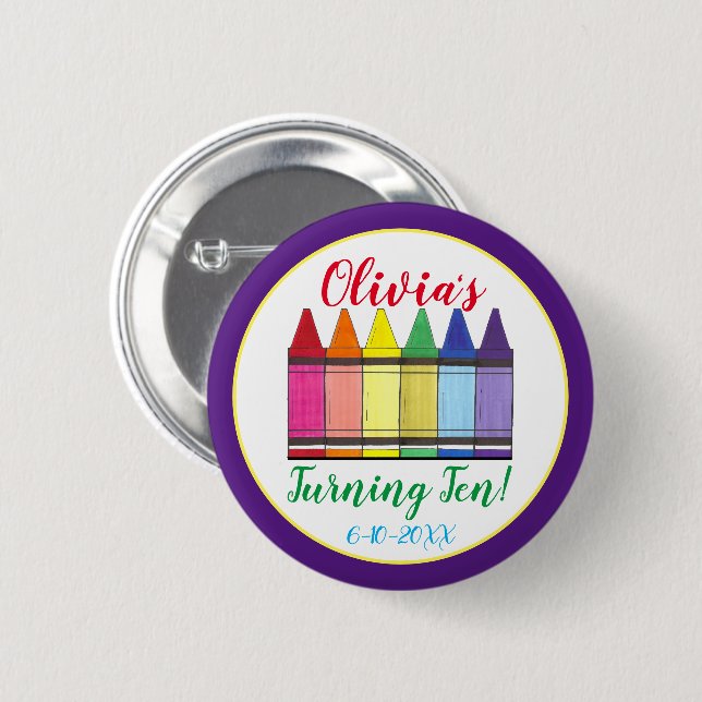Rainbow Crayons Artist Art Child's Birthday Party 6 Cm Round Badge (Front & Back)
