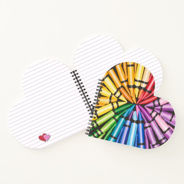 Rainbow Crayons Heart Shaped Spiral Notebook (Inside)