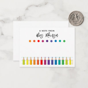 Rainbow Crayons Kindergarten Teacher Card