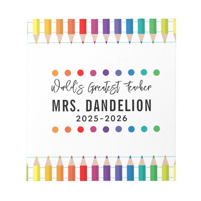 Rainbow Crayons Kindergarten Teacher Notepad (Front)