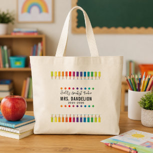Rainbow Crayons Kindergarten Teacher Tote Bag