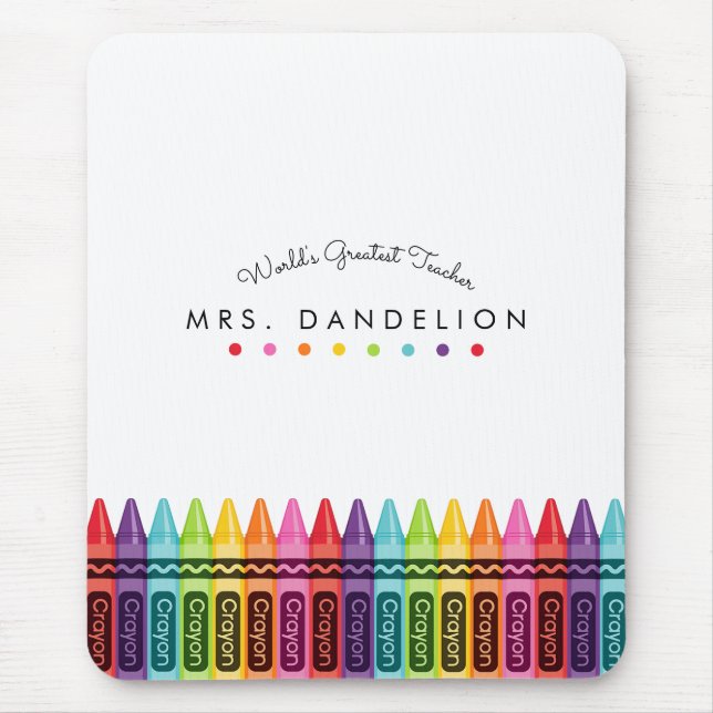 Rainbow Crayons Personalised Teacher Mouse Pad (Front)