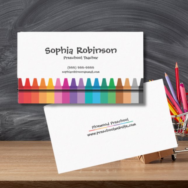 Rainbow Crayons Preschool Teacher  Business Card (Creator Uploaded)