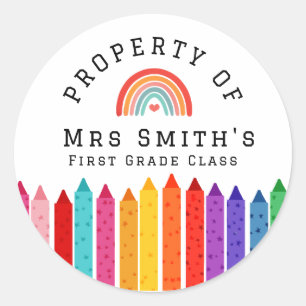 Rainbow Crayons Property Of Classroom Sticker Rain