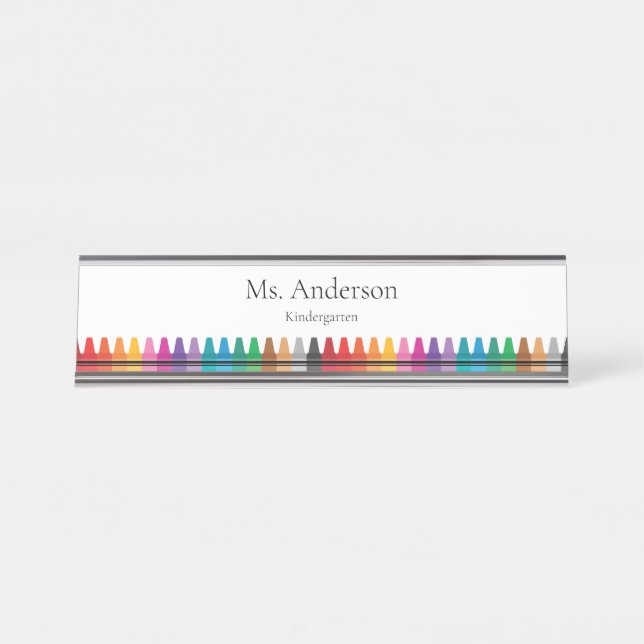 Rainbow Crayons Teacher Name and Grade Desk Name Plate (Front)