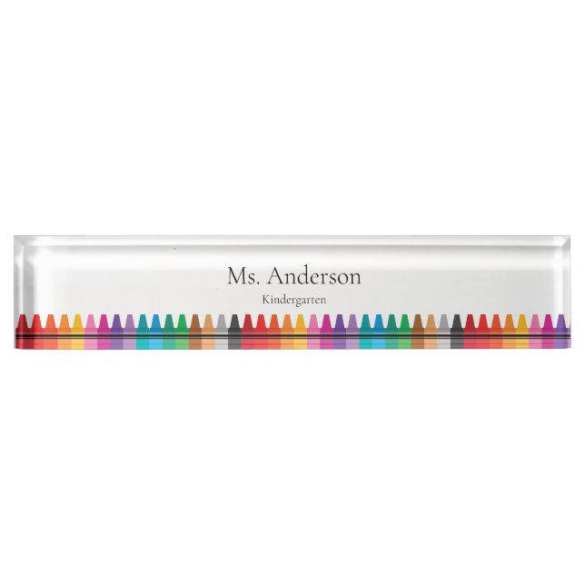 Rainbow Crayons Teacher Name Grade Nameplate (Front)