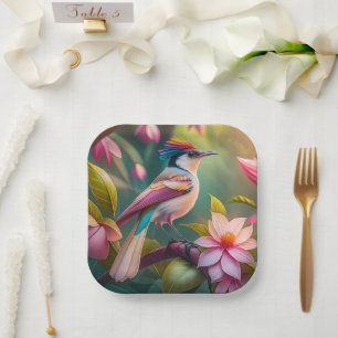 Rainbow crested Jay Fantasy Bird Paper Plate