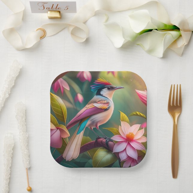 Rainbow crested Jay Fantasy Bird Paper Plate (Wedding)