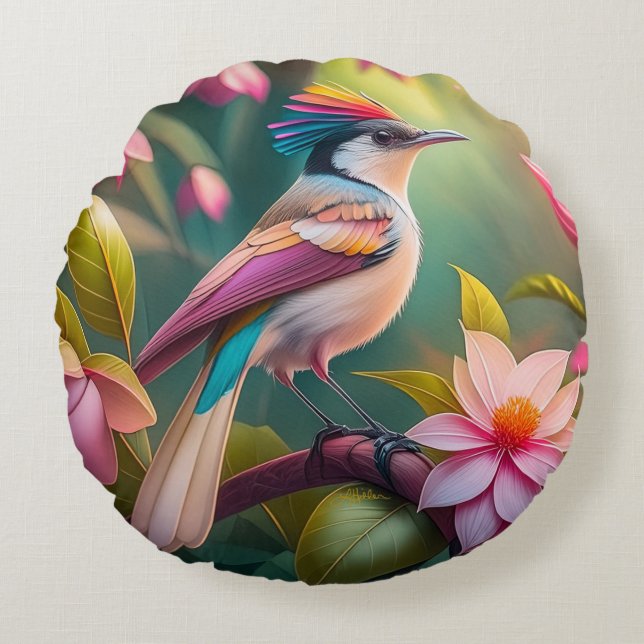 Rainbow crested Jay Fantasy Bird Round Cushion (Front)