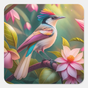 Rainbow crested Jay Fantasy Bird Square Sticker