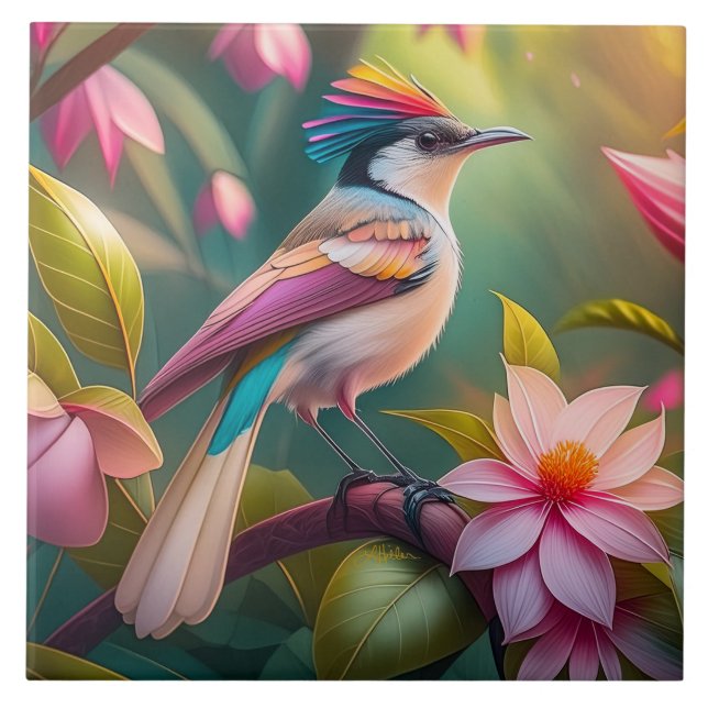 Rainbow crested Jay Fantasy Bird Tile (Front)