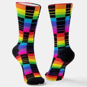 Rainbow Crew Socks With Black Plaid Style Design