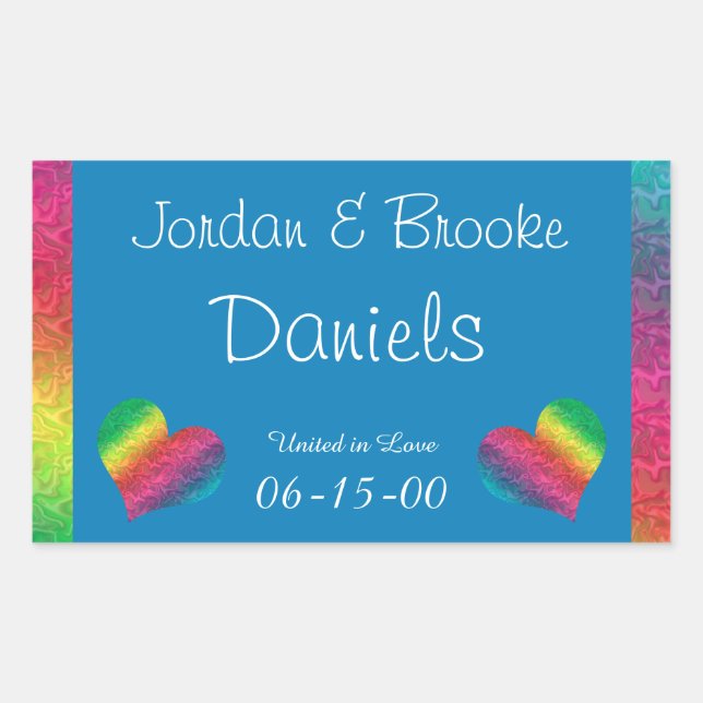 [Rainbow Crinkle Wedding] Heart Butterfly Blue Rectangular Sticker (Front)
