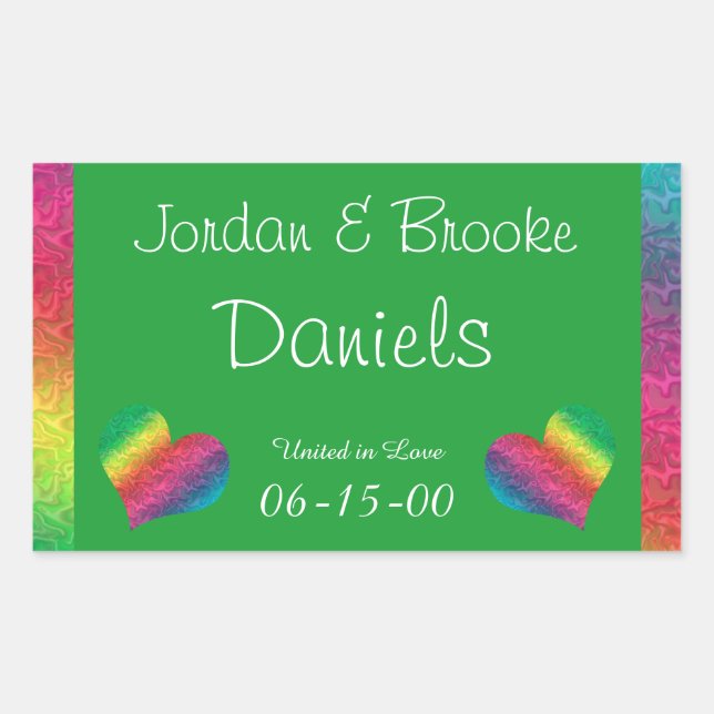 [Rainbow Crinkle Wedding] Heart Butterfly Green Rectangular Sticker (Front)
