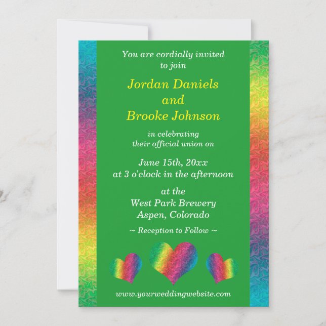 [Rainbow Crinkle Wedding] Hearts Modern Green (Front)