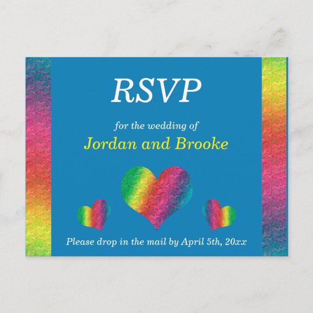 [Rainbow Crinkle Wedding] Hearts RSVP Card Blue (Front)