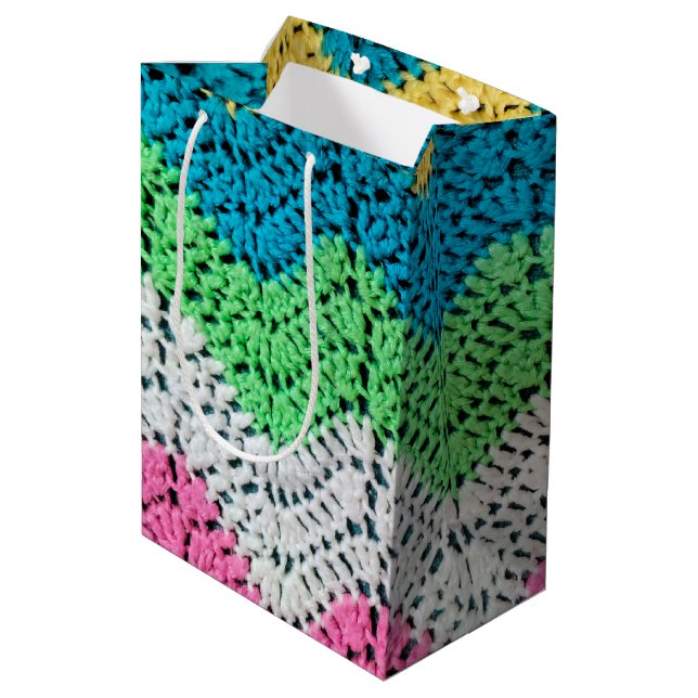 Rainbow Crochet Design Medium Gift Bag (Back Angled)