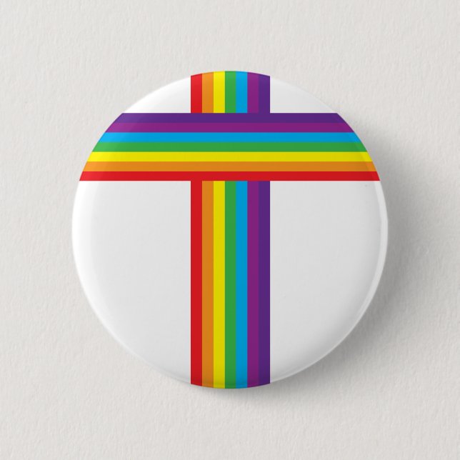 Rainbow CROSS 6 Cm Round Badge (Front)