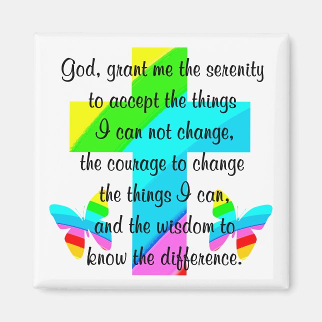 RAINBOW CROSS AND BUTTERFLY SERENITY PRAYER DESIGN MAGNET (Front)