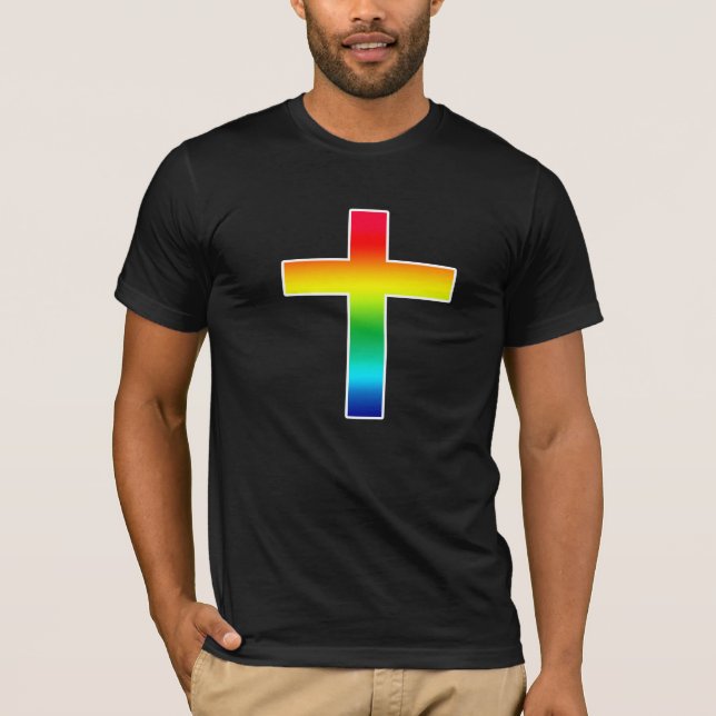 Rainbow Cross Christian  T-shirts (Front)