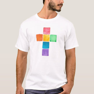 Rainbow Cross, watercolor squares T-Shirt