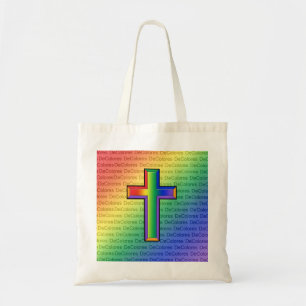 Rainbow Cross with DeColores Text Budget Tote Bag