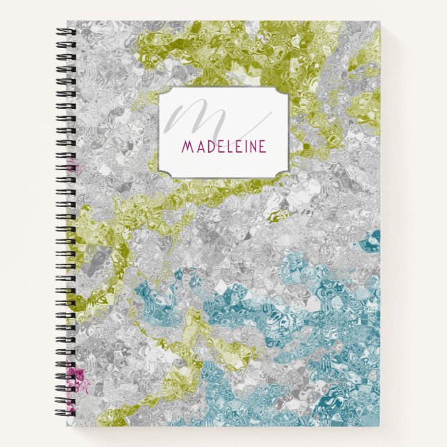 Rainbow Crushed Foil Chic Monogrammed Girly School Notebook (Front)