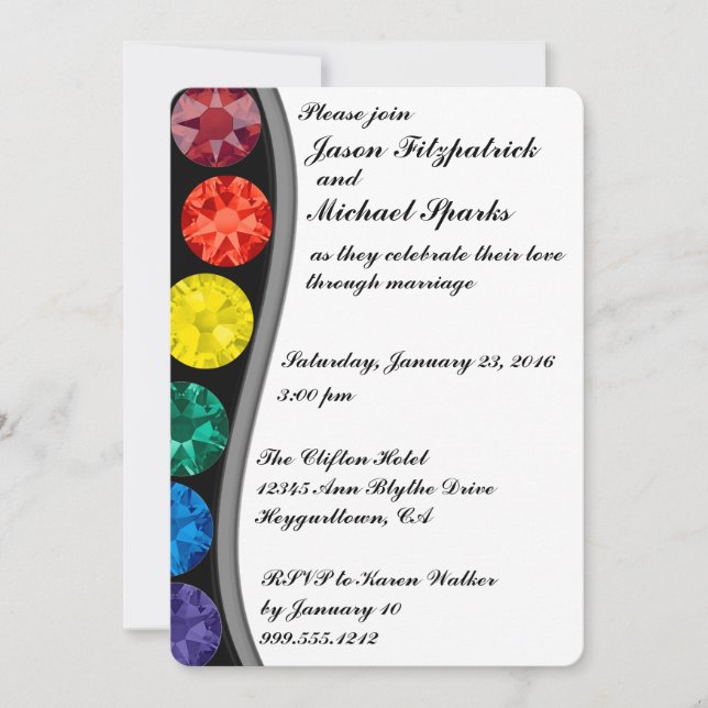 Rainbow Crystals Gay Wedding Invitations (Front)
