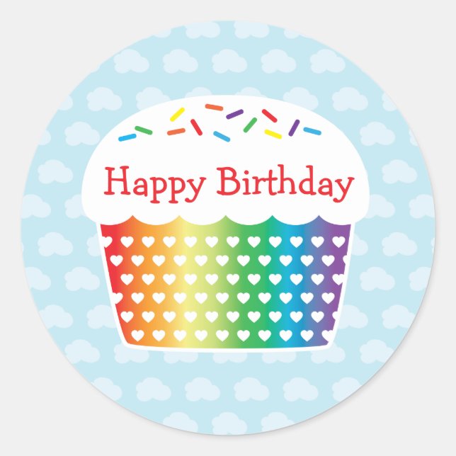 Rainbow Cupcake Birthday Sticker (Front)