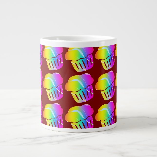 Rainbow Cupcakes Dk Red   Large Coffee Mug (Front)