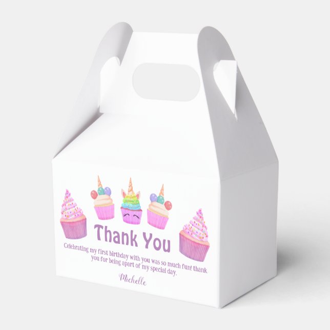 rainbow cupcakes thank you girl 1st birthday girly favour box (Front Side)