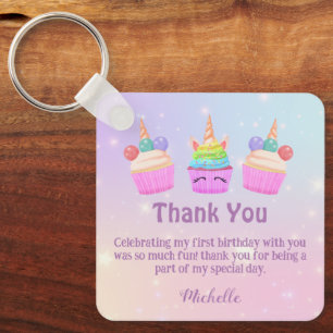 rainbow cupcakes thank you girl 1st birthday key ring