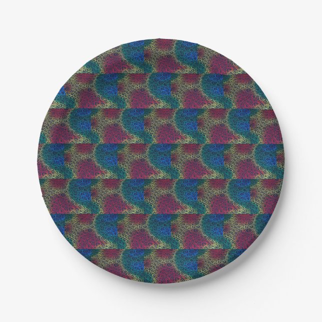 Rainbow curlicue pattern paper plate (Front)