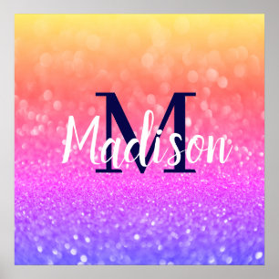 Rainbow Custom Glitter Name Personalised Poster