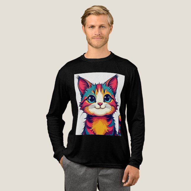 Rainbow Cute Cat Cartoon Illustration Tri-Blend Shirt (Full Front)