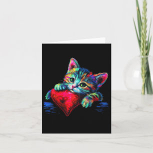 Rainbow Cute Cat Hugging Heart Kitten Lying On Hea Card