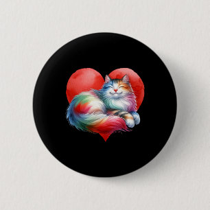 Rainbow Cute Cat Hugging Heart Kitty Love Cat Vale 6 Cm Round Badge