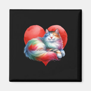 Rainbow Cute Cat Hugging Heart Kitty Love Cat Vale Magnet