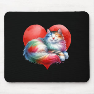 Rainbow Cute Cat Hugging Heart Kitty Love Cat Vale Mouse Pad