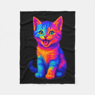 Rainbow Cute Cat Love Funny Colorful Happy Kitten Fleece Blanket