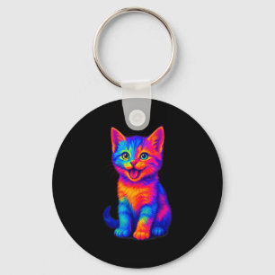 Rainbow Cute Cat Love Funny Colorful Happy Kitten Key Ring