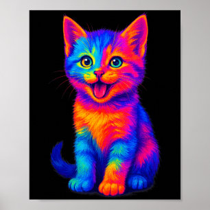 Rainbow Cute Cat Love Funny Colorful Happy Kitten  Poster