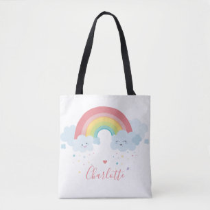 RAINBOW cute clouds pretty pastel colours name Tote Bag