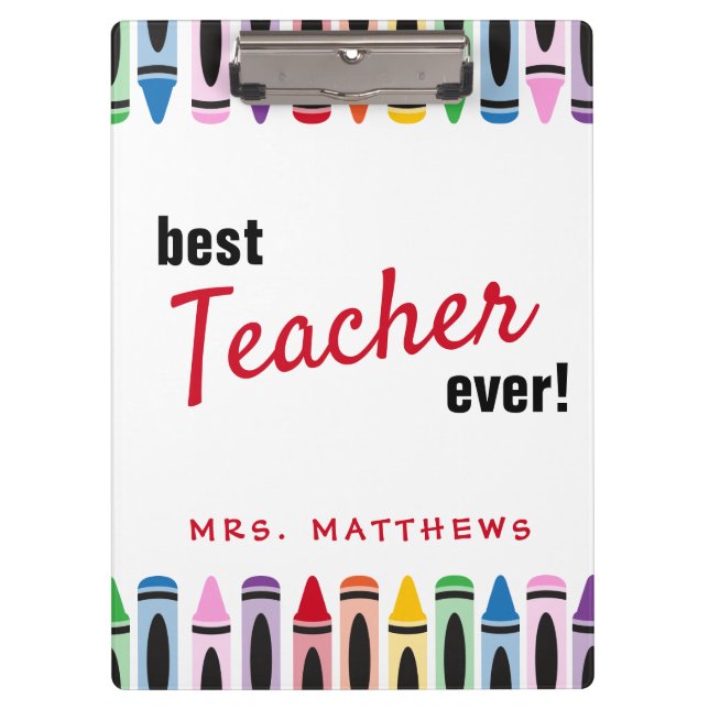 Rainbow Cute Colour Crayons Teacher Gift Clipboard (Front)