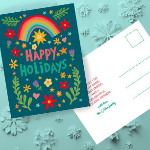 Rainbow Cute Floral Hand-drawn Colorful CUSTOM  Holiday Postcard